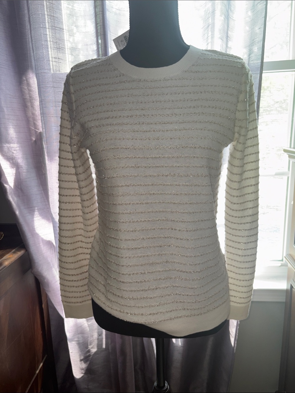 J. Crew Cream Textured-Stripe Crewneck Sweater